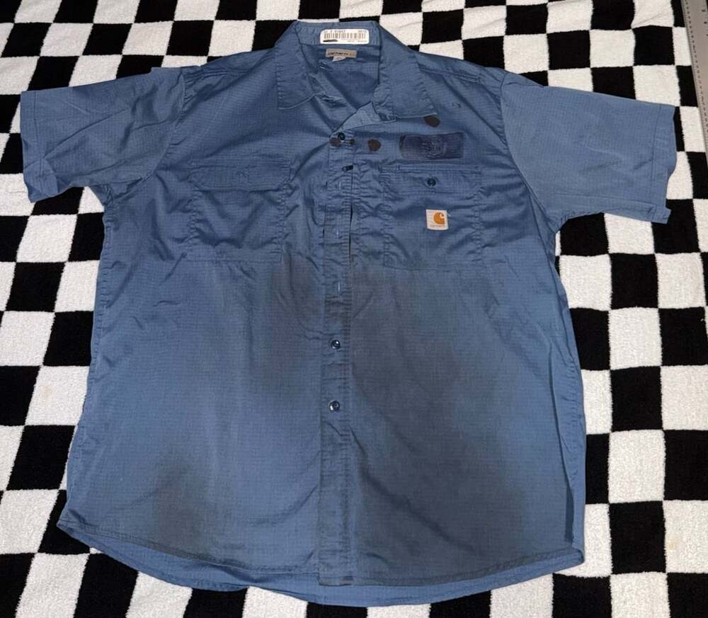 Carhartt Blue Short Sleeve Ripstop Work Shirt 2XL
